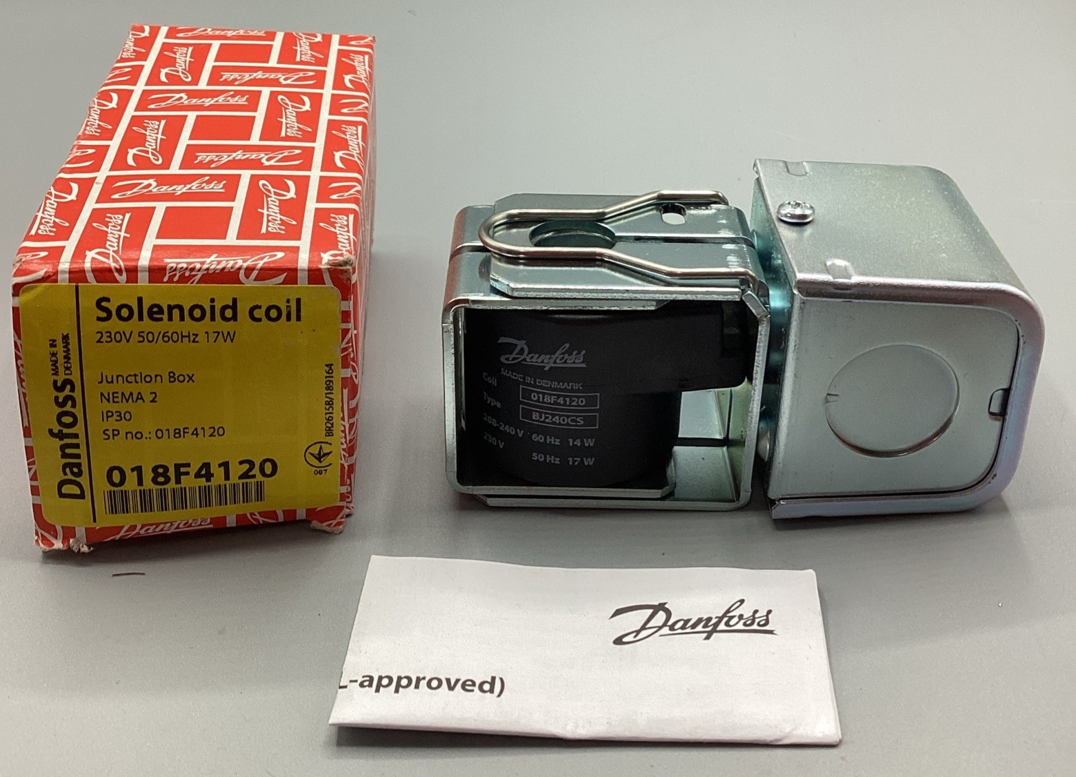 NOB Danfoss 018F4120 Solenoid Coil 208-240V 60 Hz 14W 230V 50 Hz 17W