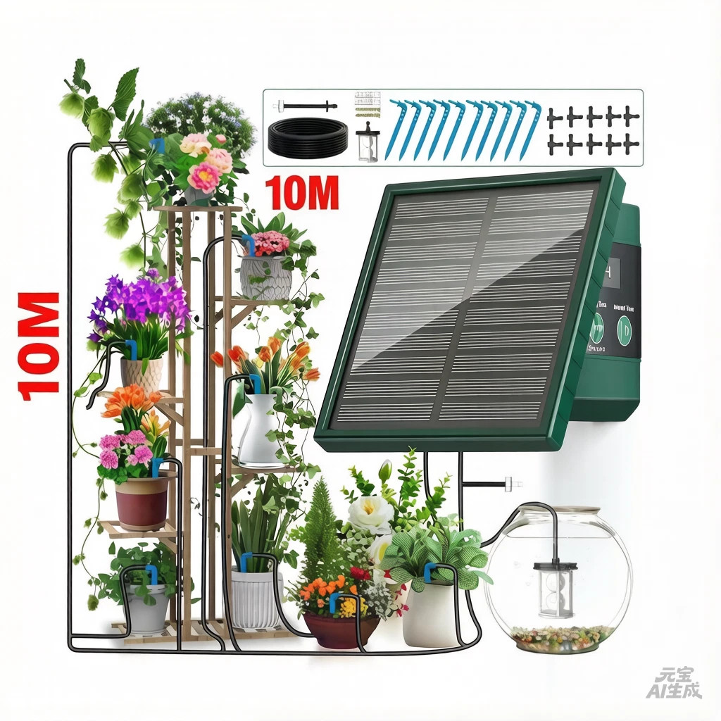 32FT Watering Programmes Solar Irrigation System 300 with Hose and 10 Drip Tips