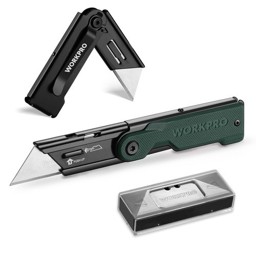 WORKPRO Folding Utility Knife with 10 Extra SK5 Blades EDC Razor Sharp Knife USA
