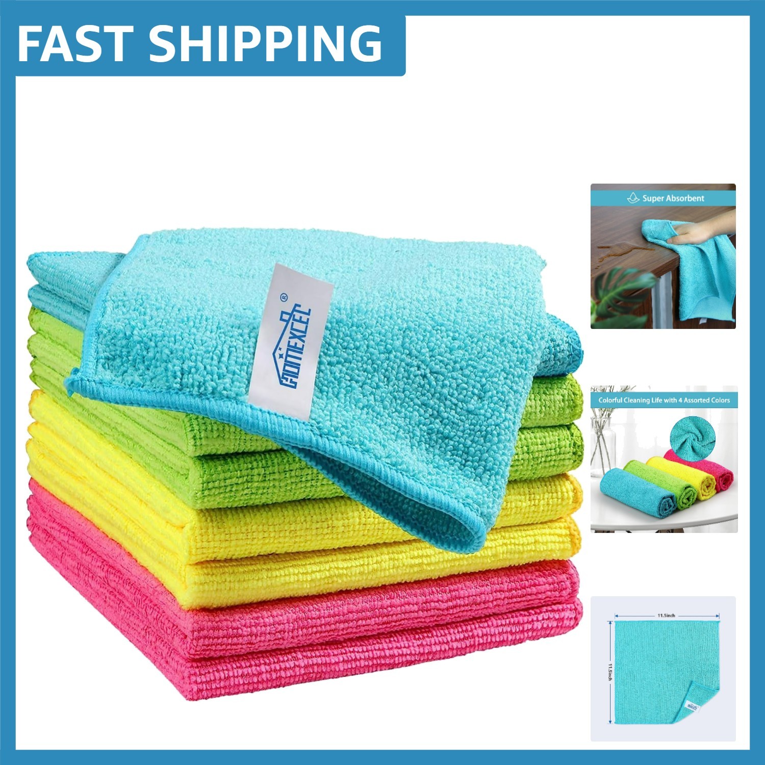 Versatile Microfiber Cleaning Towels - 11.5” Lint-Free 8 Pack in Bright Colors