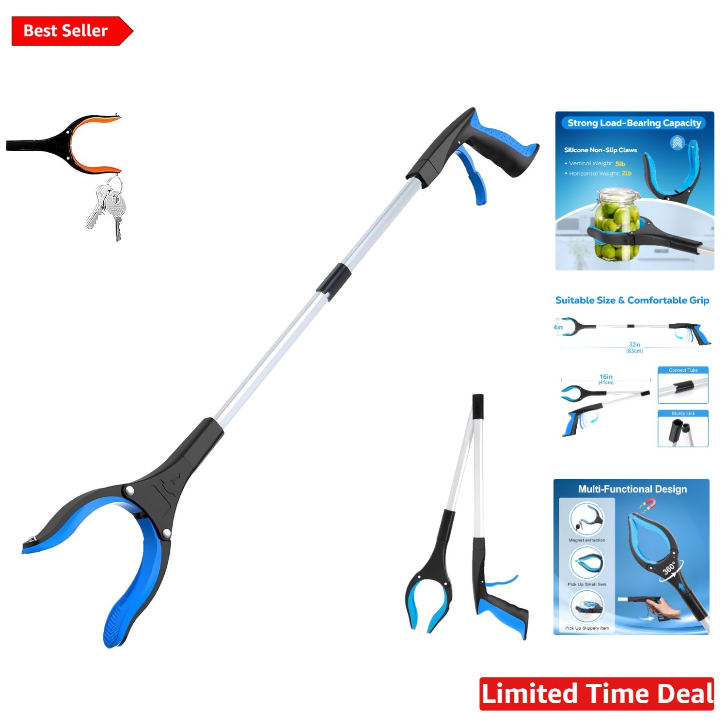 Portable 32" Reaching Tool with Strong Magnet – Essential for Seniors & Recovery