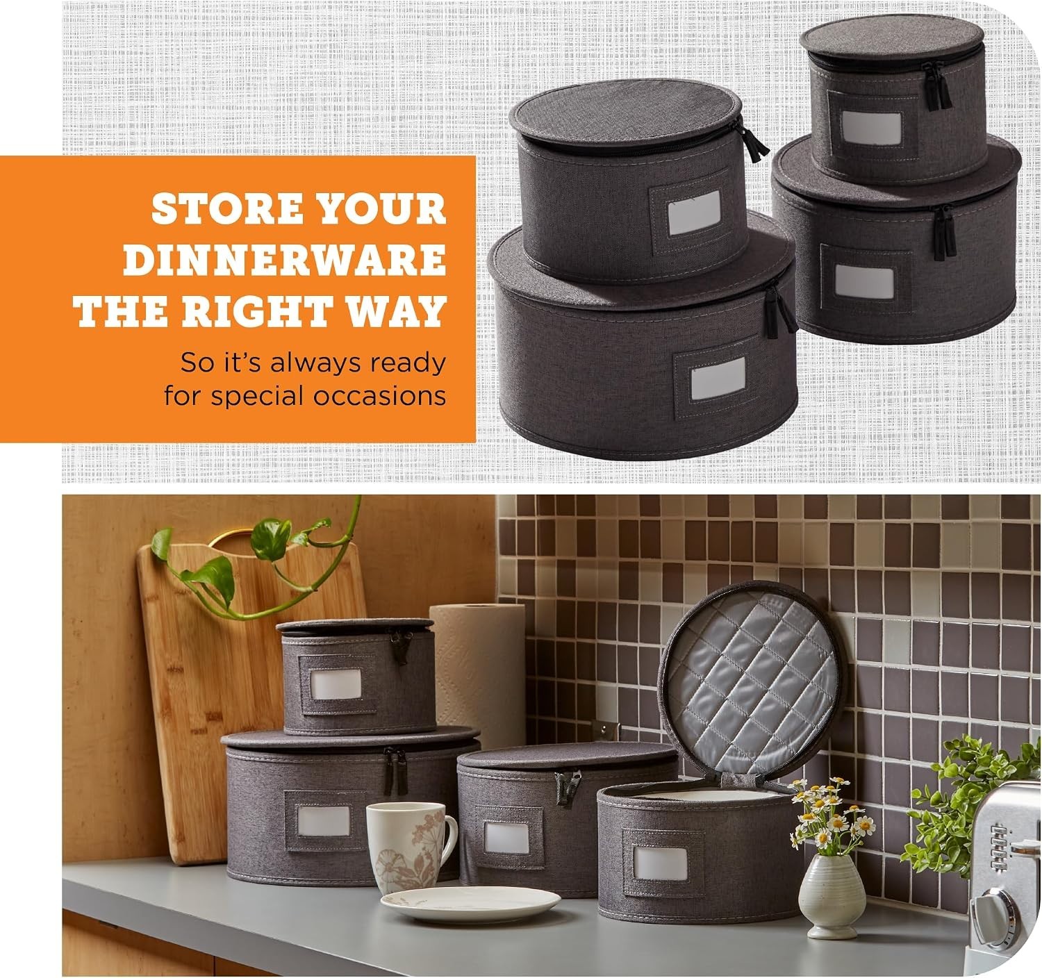 Luxury Gray China Storage Boxes with Dividers – Ideal for Dinnerware Protection