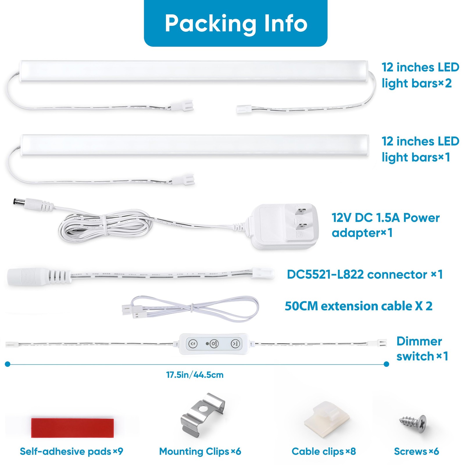Under Cabinet Lighting Set Plug in, 3 pcs 12 Inches Light Bars. Super Bright ...