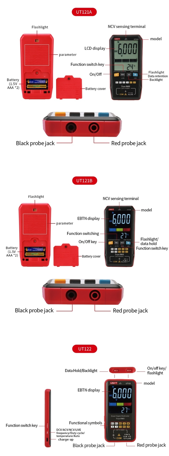 UNI-T Smart True RMS Multimeter Digital Volt meter Cap NCV Live Wire Temp Tester