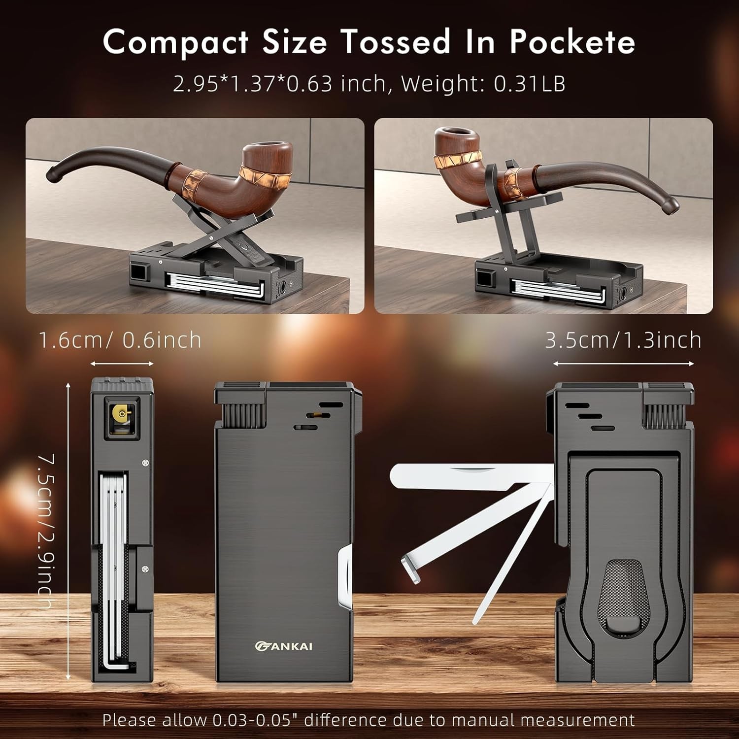 Multifunctional Pipe Lighter, Built-In Stand, 3 in 1 Cleaner Tools, Refillable B
