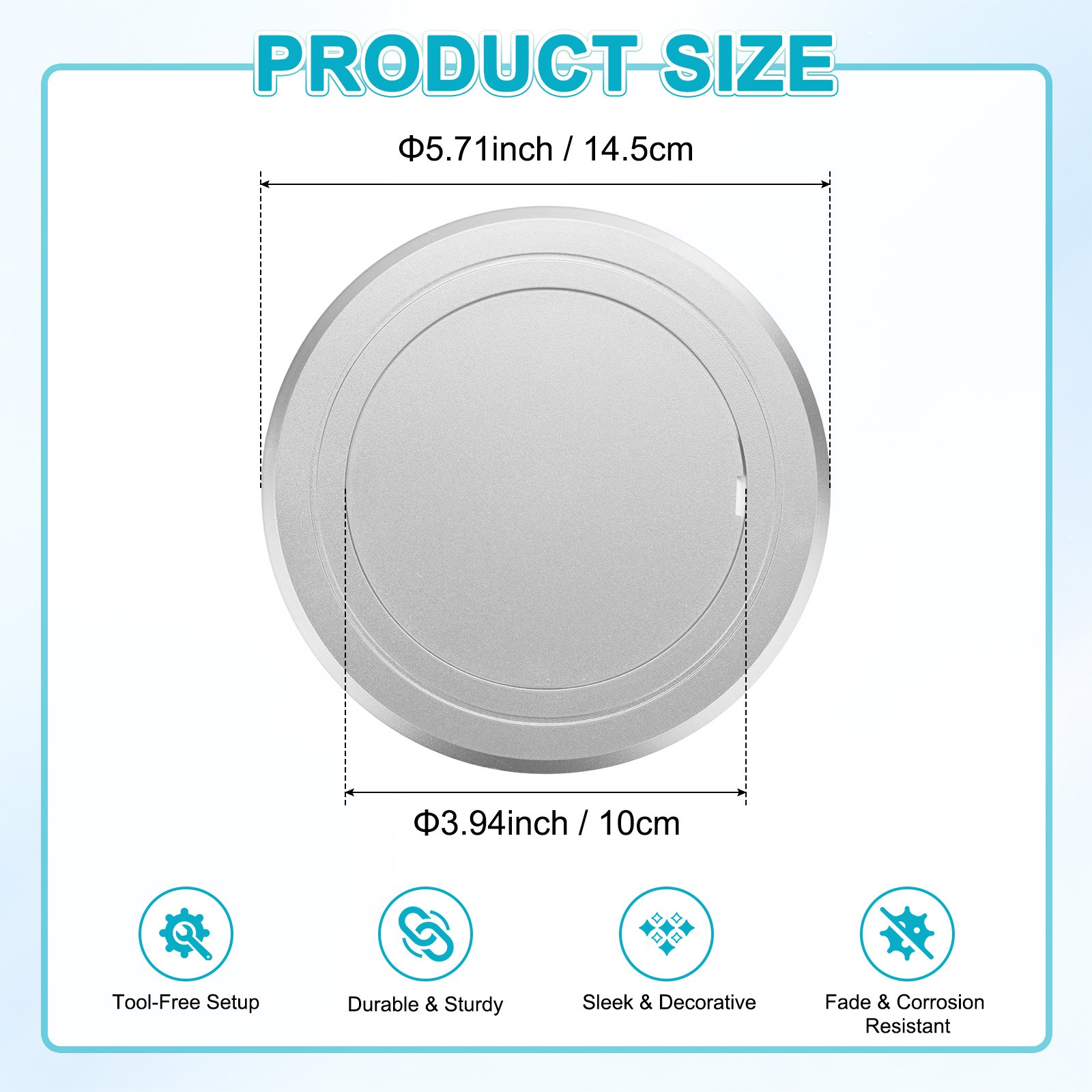 1-Pack Access Panel for Drywall, 4x4 Inch Round Plastic Removable [Silver Tone]