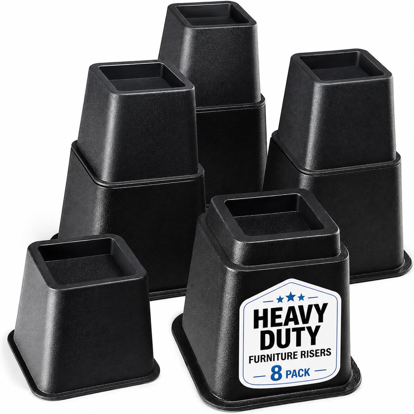 Adjustable Bed Risers - Elevation in 3, 5 or 8 Inch - Heavy Duty Stackable Fu...