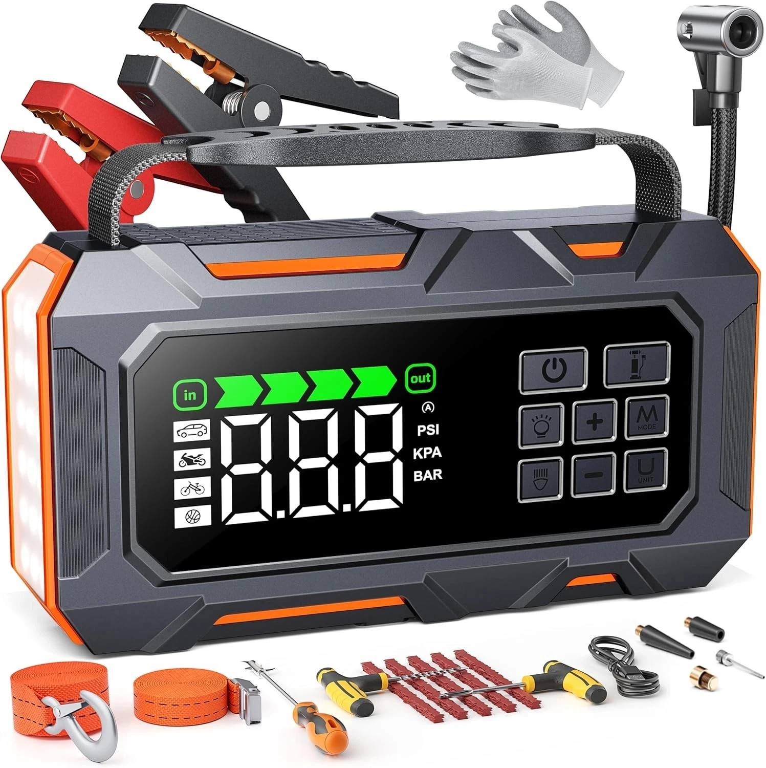 YaberAuto 16-in-1 Jump Starter with Air Compressor 8000A 160PSI Car Battery...