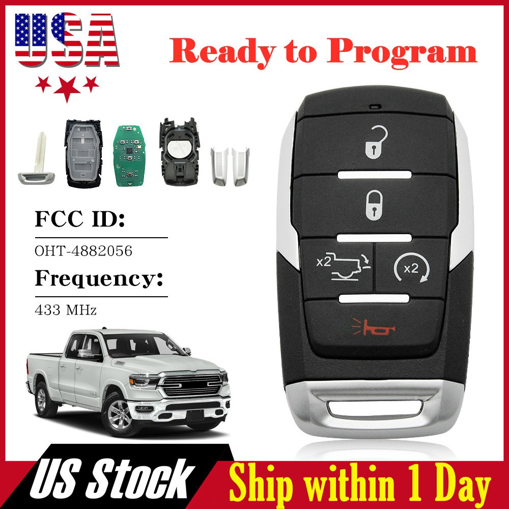 FOR 2019 2020 2021-2024 RAM 1500 SMART KEYLESS REMOTE KEY FOB OHT-4882056 5-BTN