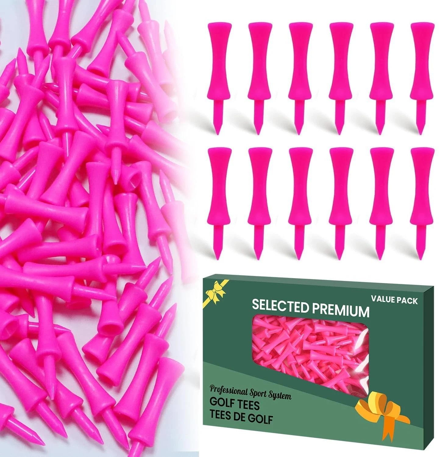 Golf Tees Step Down Plastic Unbreakable 50 Pack 2 1/4 inch 57 mm Pink Reusabl