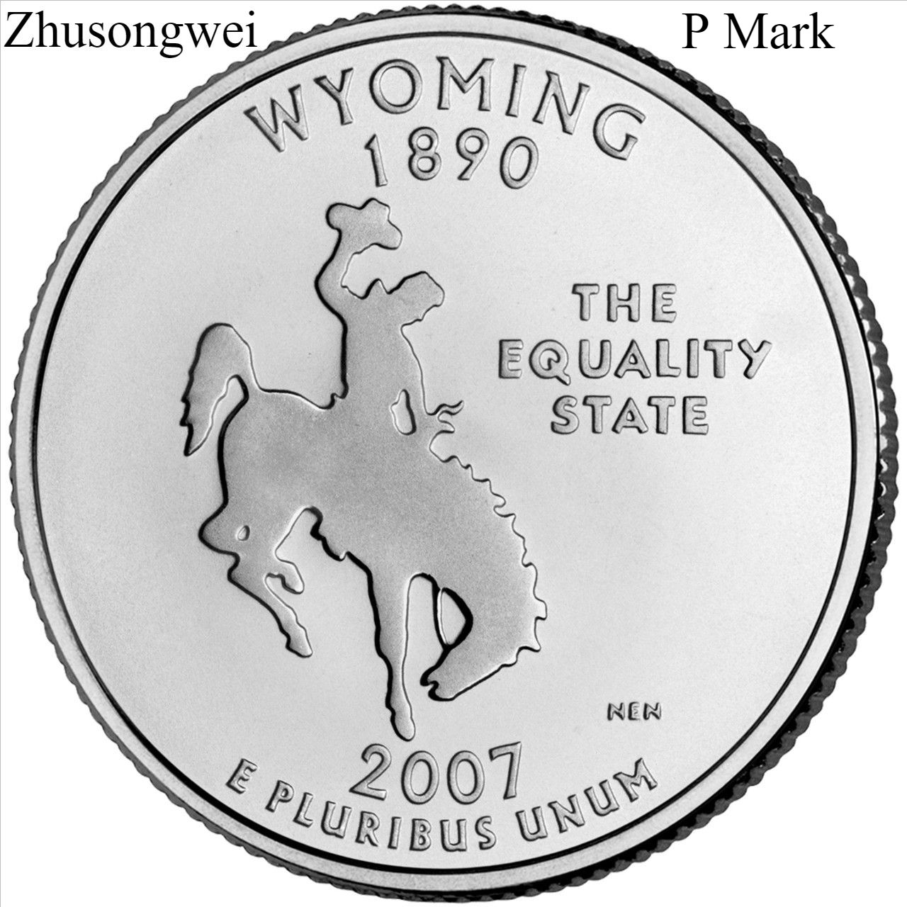 2007 US Wyoming State Quarter (P Mark) Coin - Free shipping