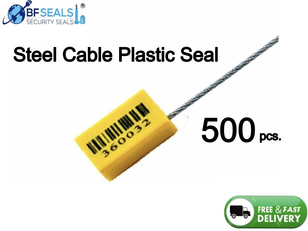 Cable Steel Lock Security Seal , 500 pcs l12"  YE, 1.8 mm,  Numbered & Barcode