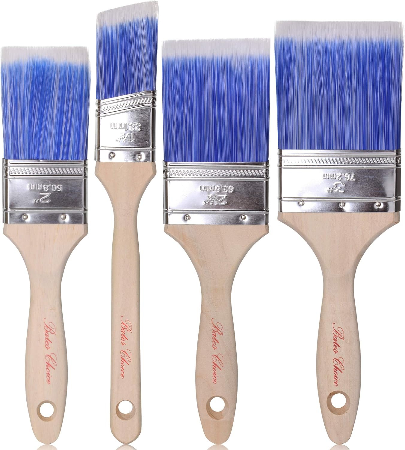 Bates 4 Pack Professional Paint Brush Set - Treated Wood Handle, Small & Stain