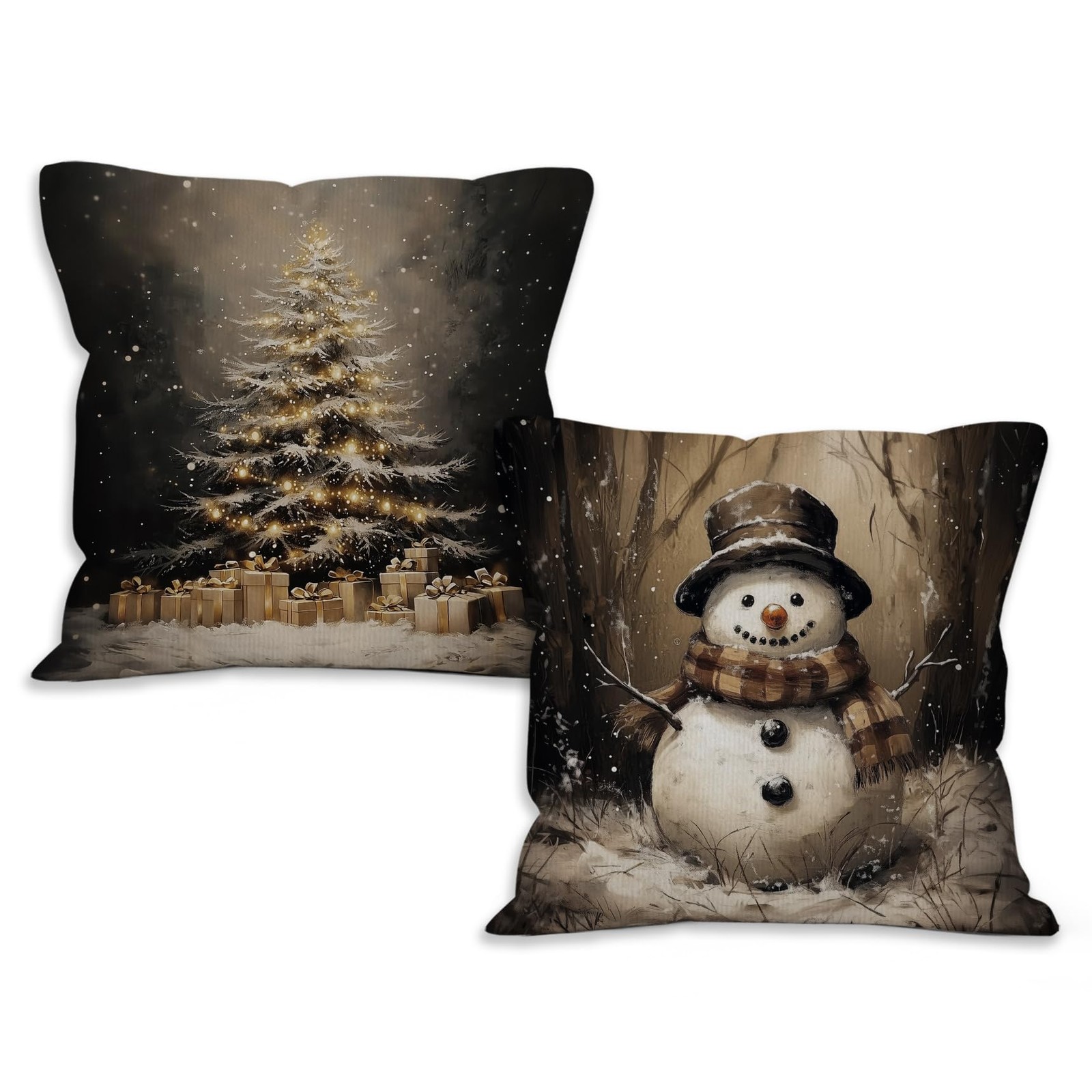 Vintage Christmas Throw Pillow Covers 18x18 Set of 2,Vintage Dark Christmas T...