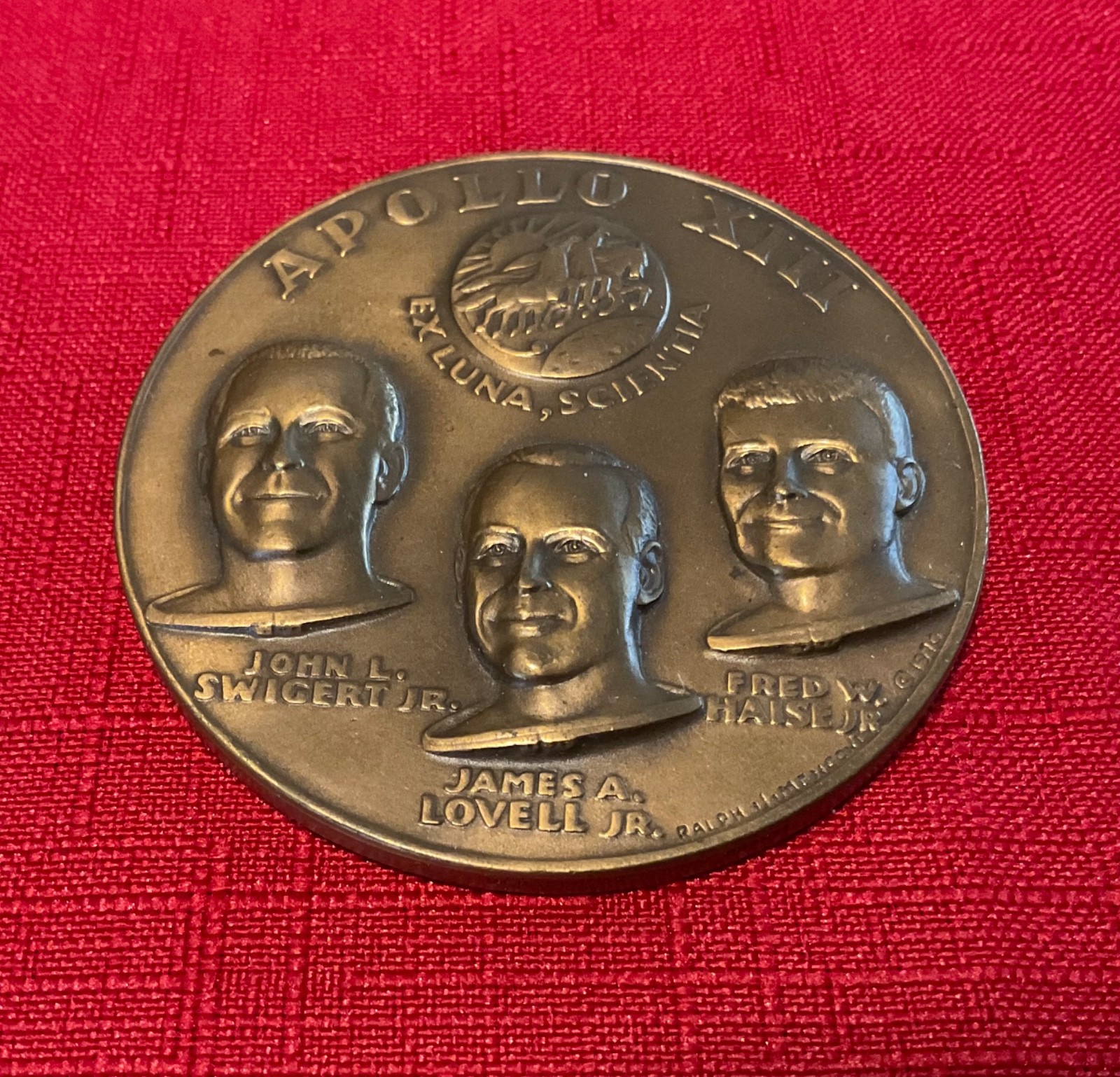 Vintage Apollo XIII Bronze Medal Paperweight Medallic Art Co. NY 1970