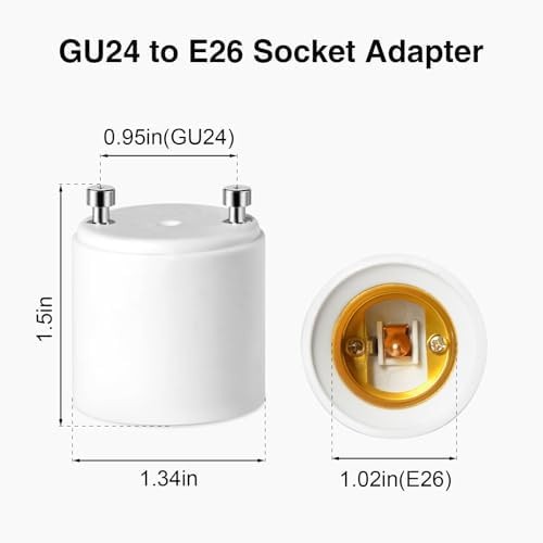 GU24 to E26 Adapter, Converts Pin Base Light Fixture to Standard E26 Socket |...