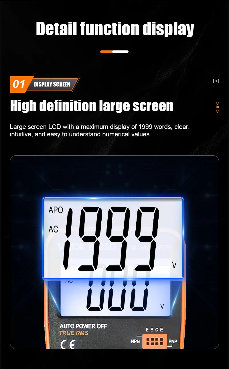 Digital Multimeter Auto 1999 Counts True RMS AC/DC 1000V Diode Continuity Freq