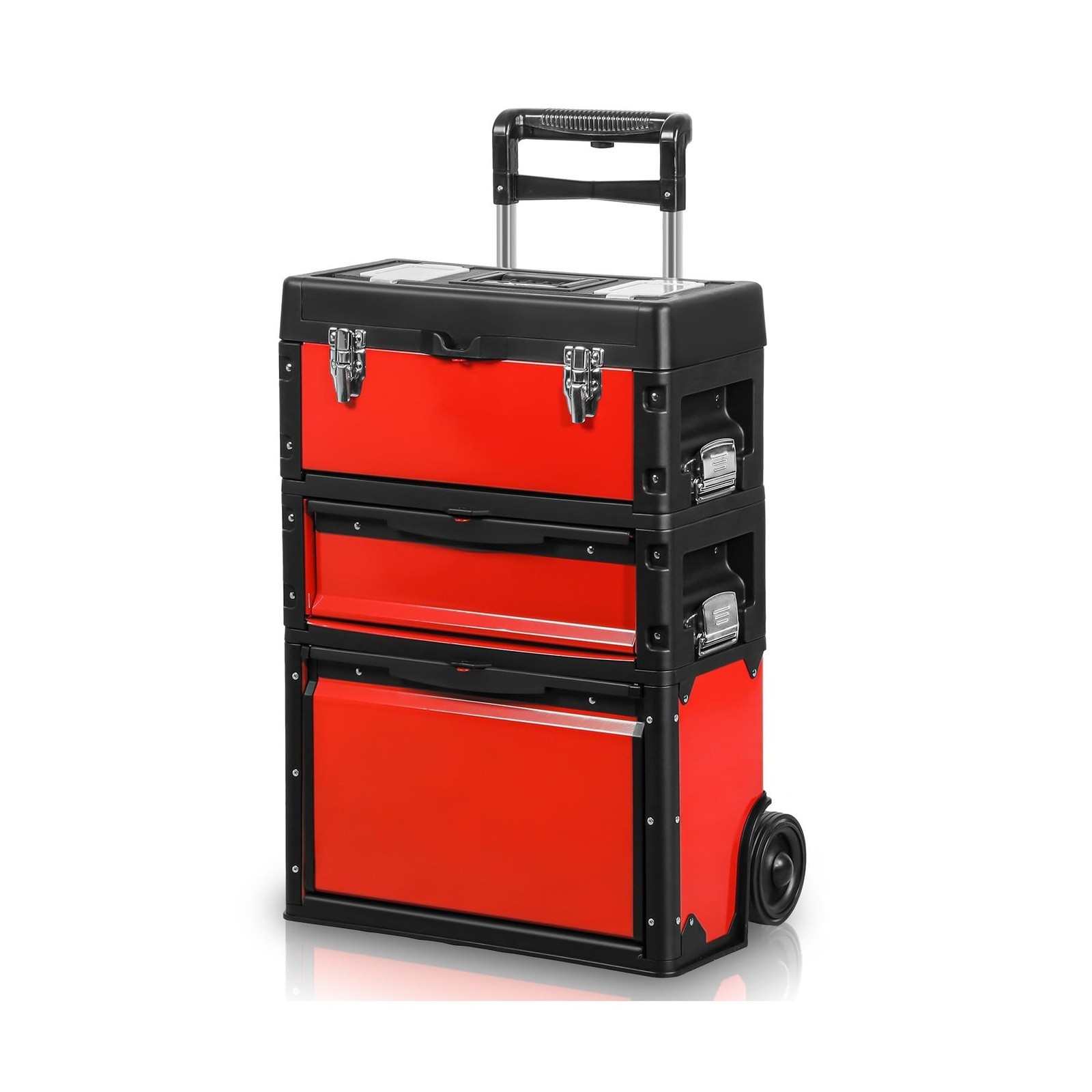 Auto Dynasty Stackable Tool Box 3-Tier Tool Separate Organizer Rolling Tool C...