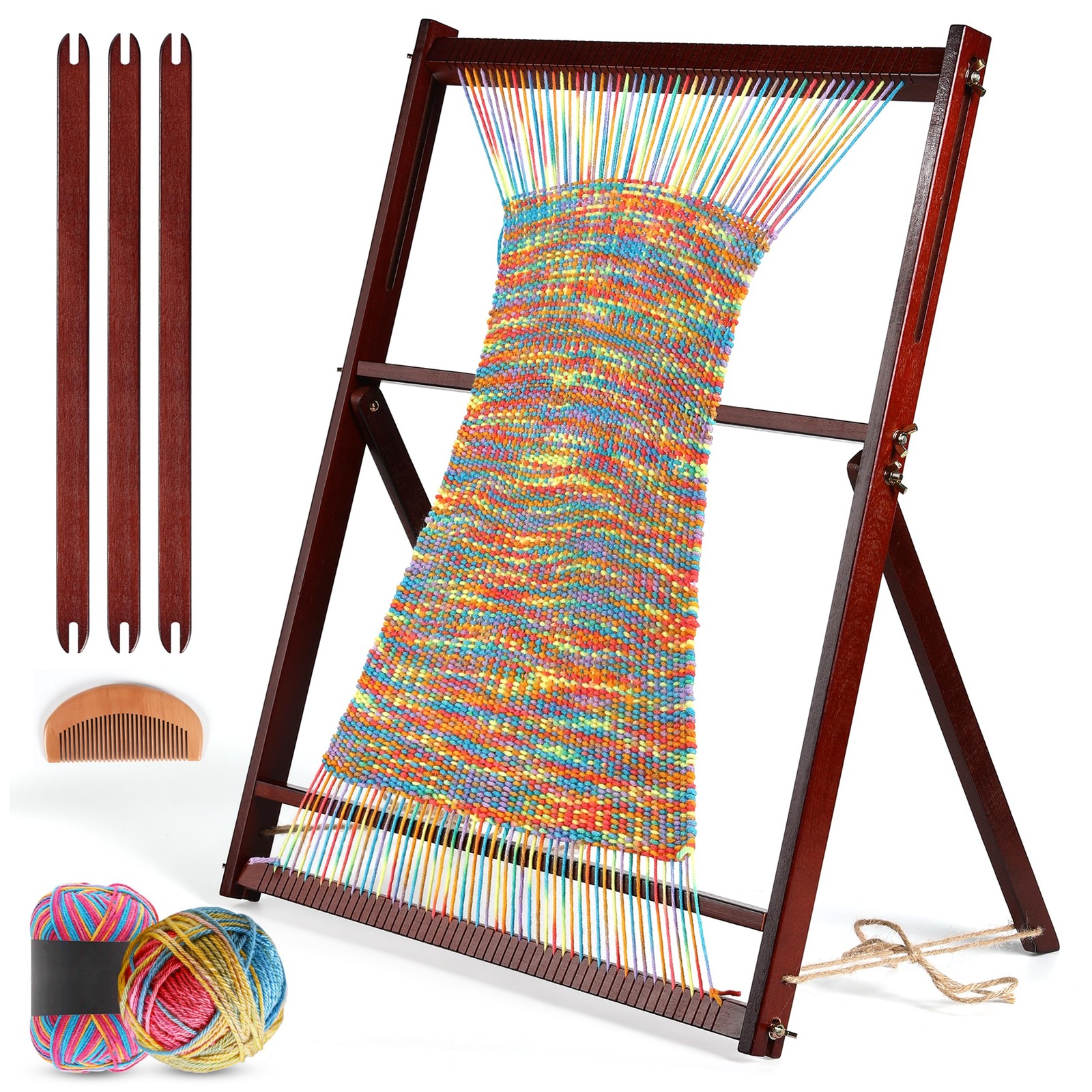 Baraboo Hardwood Weaving Loom Kit for Adults – Adjustable 25.2 x 19.3 Inch Woode