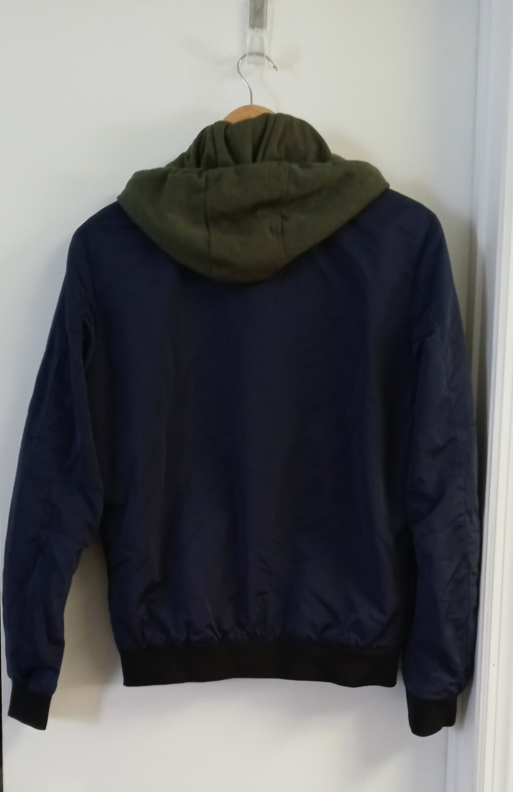 Zara Man Blue & Green Bomber Jacket With Hood Size S
