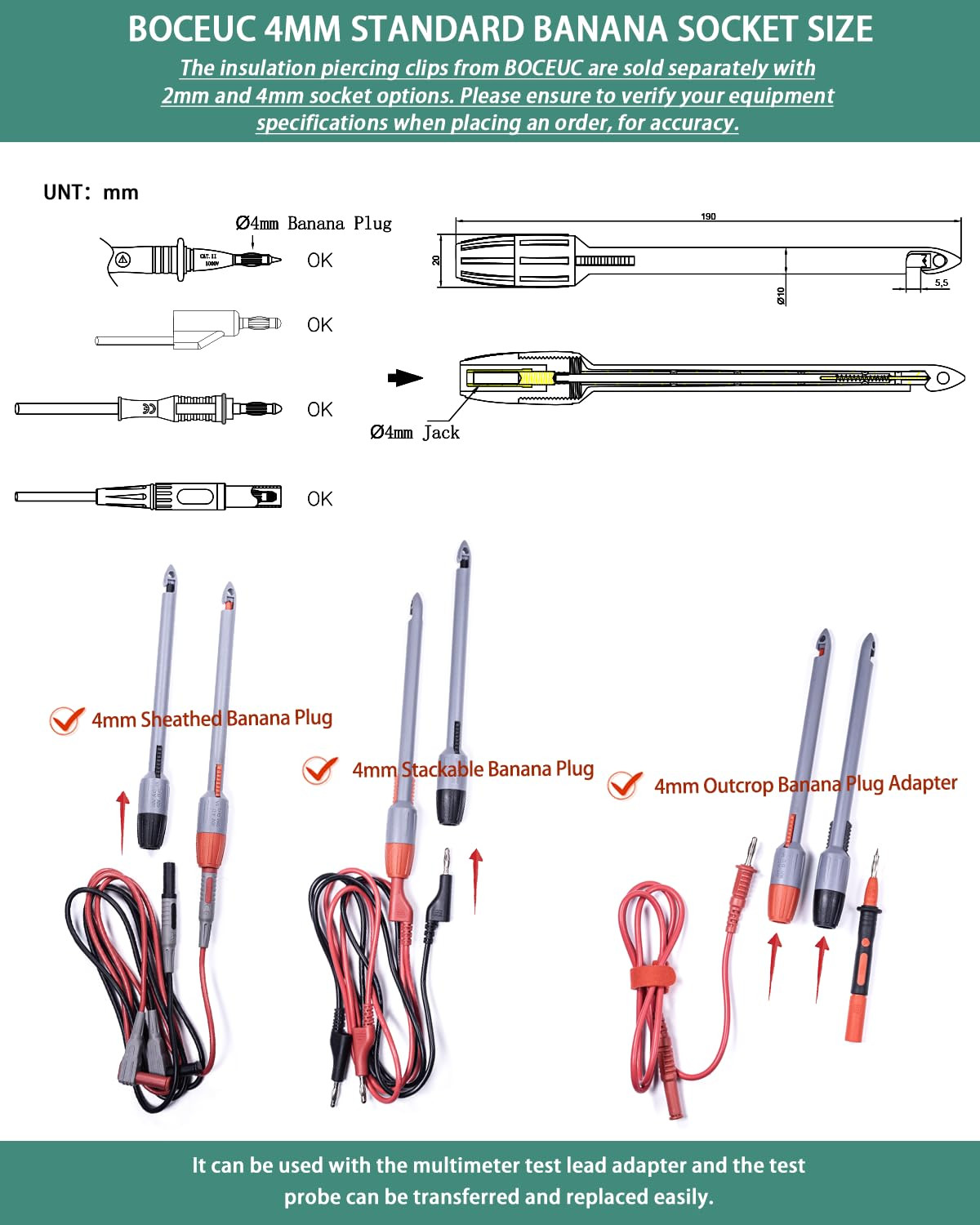 Heavy Duty Wire Piercing Probe, Multimeter Probes Kit for 2Mm Standard Pin Tip