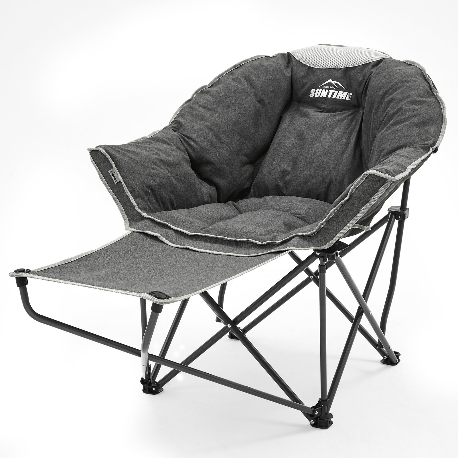 Oversized Padded Comfy Camping Chair with Removable Footrest，Weight Capacity ...