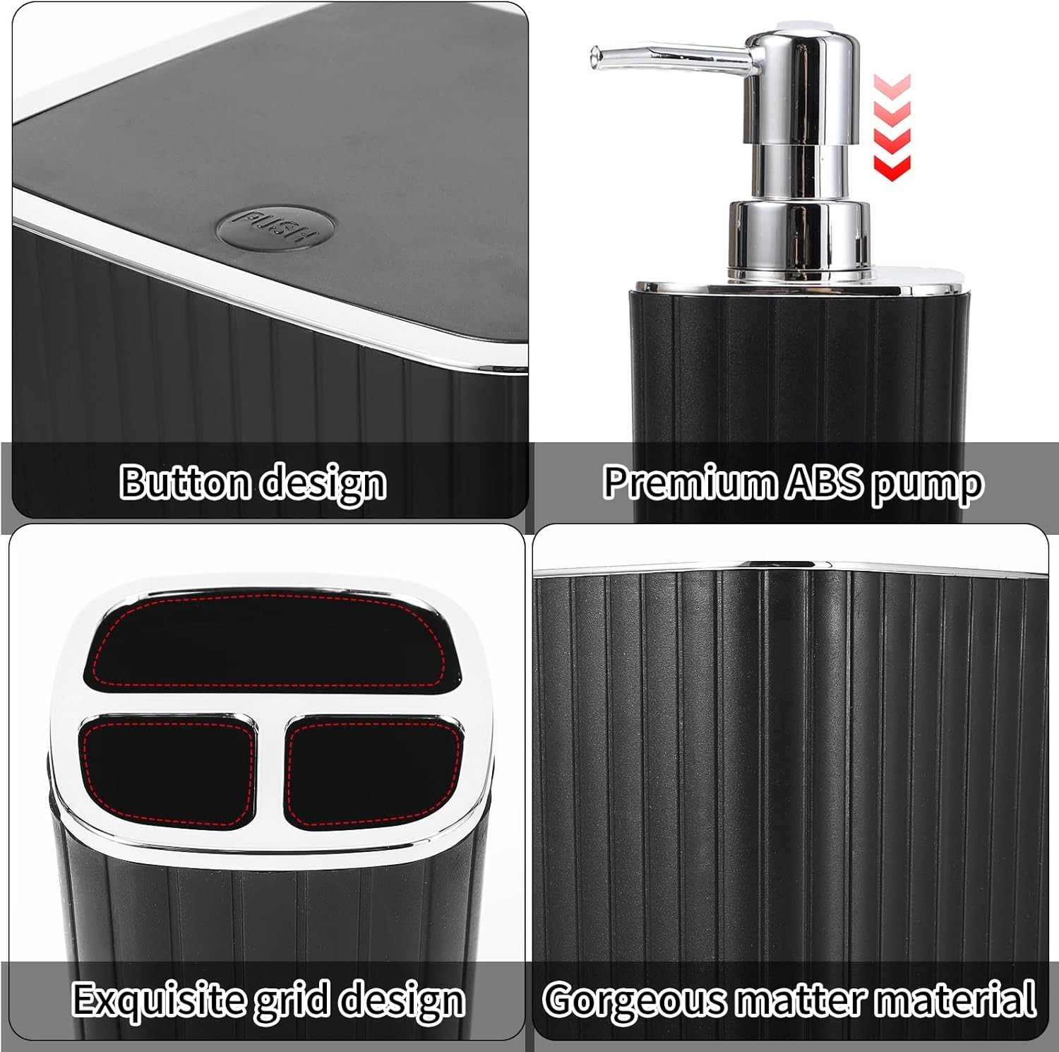 Bathroom Accessories Set - Gorgeous Bathroom Set, 10PC Black Bathroom Accessory