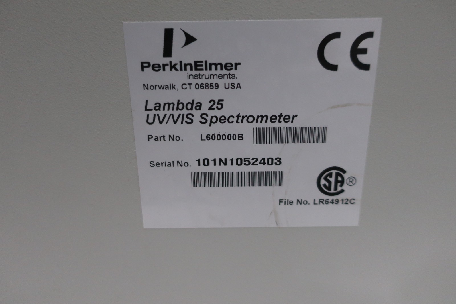 Perkin Elmer L600000B Lambda 25 Uv/vis Spectrometer