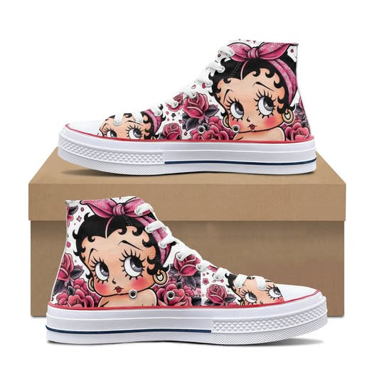 Beautiful Betty Boop Cartoon Print High Top Canvas Shoes, Perfect Gift.