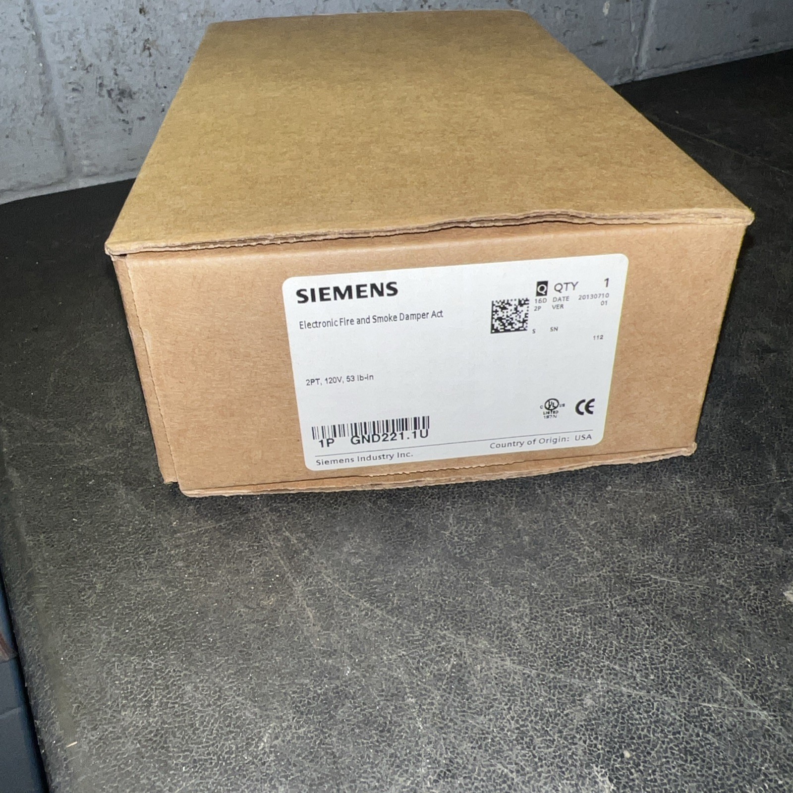 SIEMENS GND221.1U A.C. 120V ELECTRONIC FIRE AND SMOKE DAMPER ACTUATOR