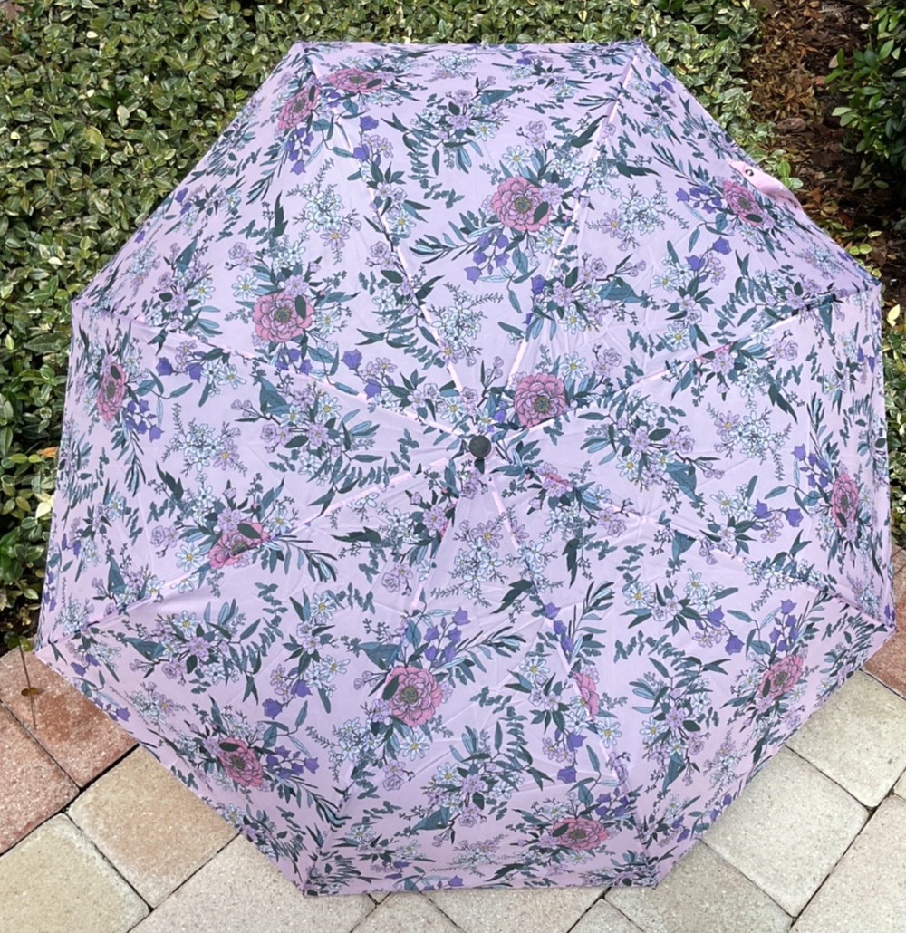 ALEXIS BENDEL Compact Umbrella PINK PURPLE BLUE FLORAL AUTO OPEN CLOSE NWT