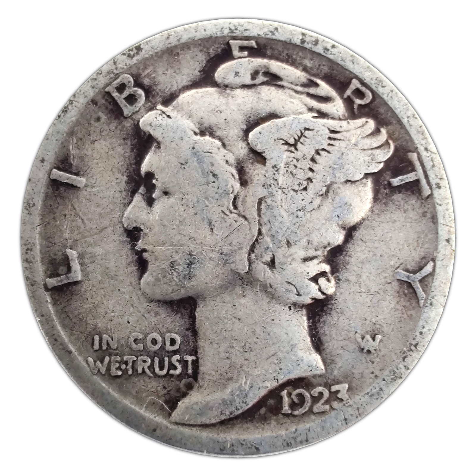 1923-P Mercury Dime G Good 90% Silver