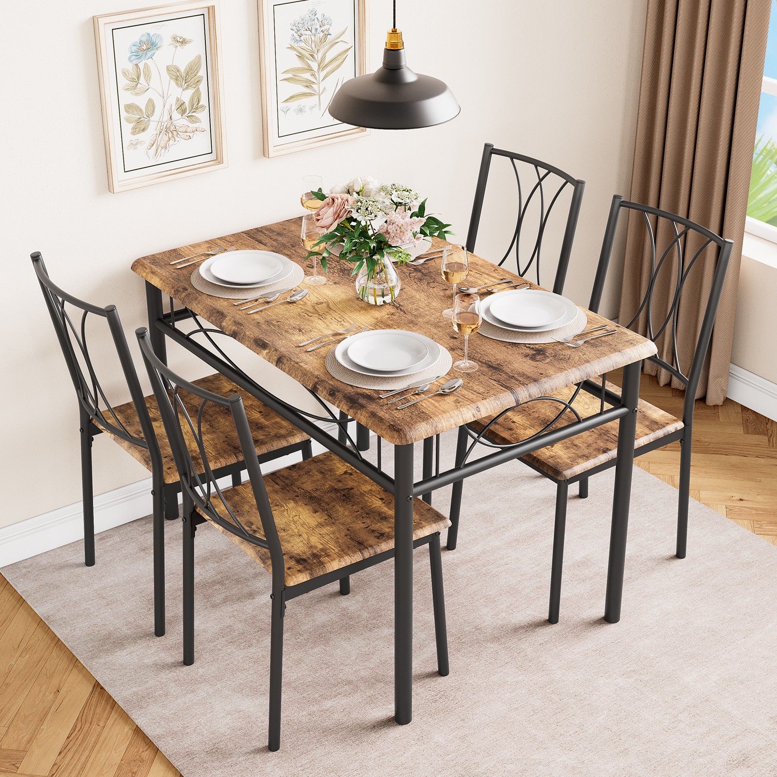 Garvee Dining Table Kitchen Table & 4 Chairs Rectangular Apartment Small Space
