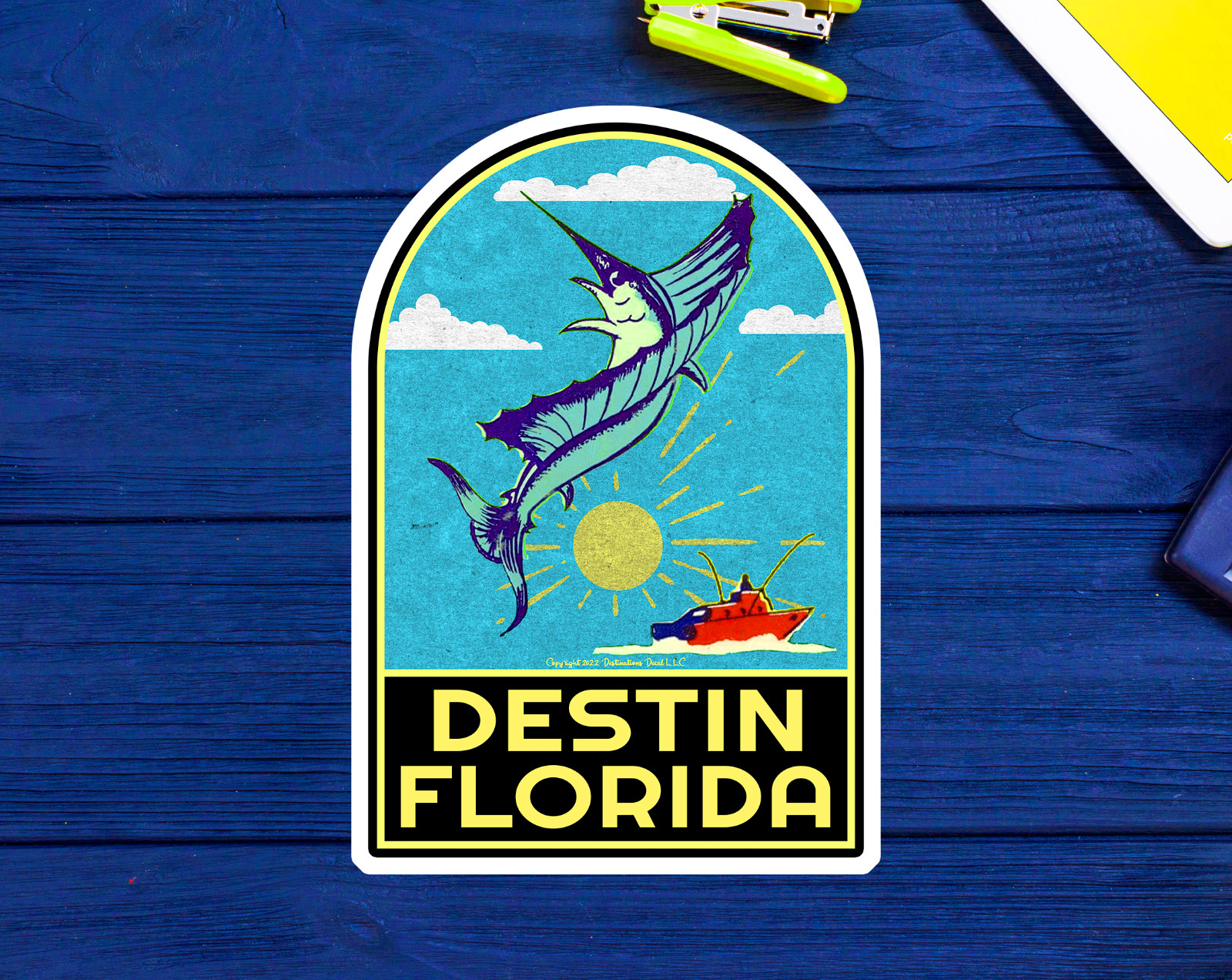 Destin Florida 3.8" Sticker Decal Sailfish Boating Fishing Vinyl Indoor Outdoor