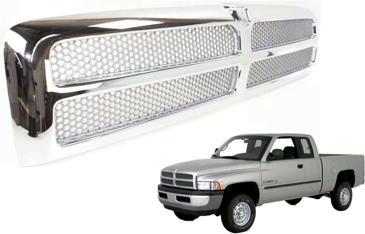 Front Grille Assembly Chrome Dodge Ram 1500 2500 3500 Truck 1994-2002