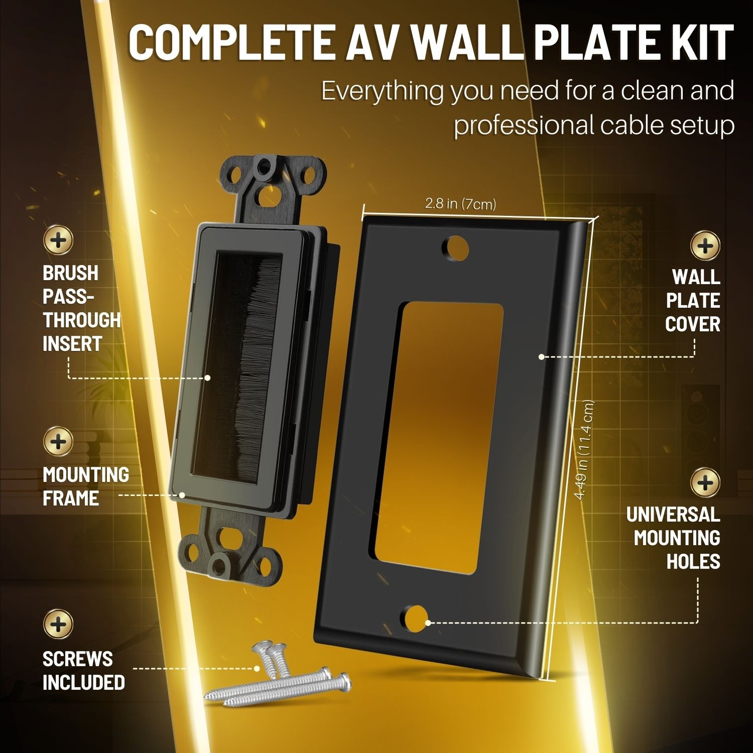 Brush Wall Plate with Mounting Bracket Kit (2 Pack) Single Gang Entry Access