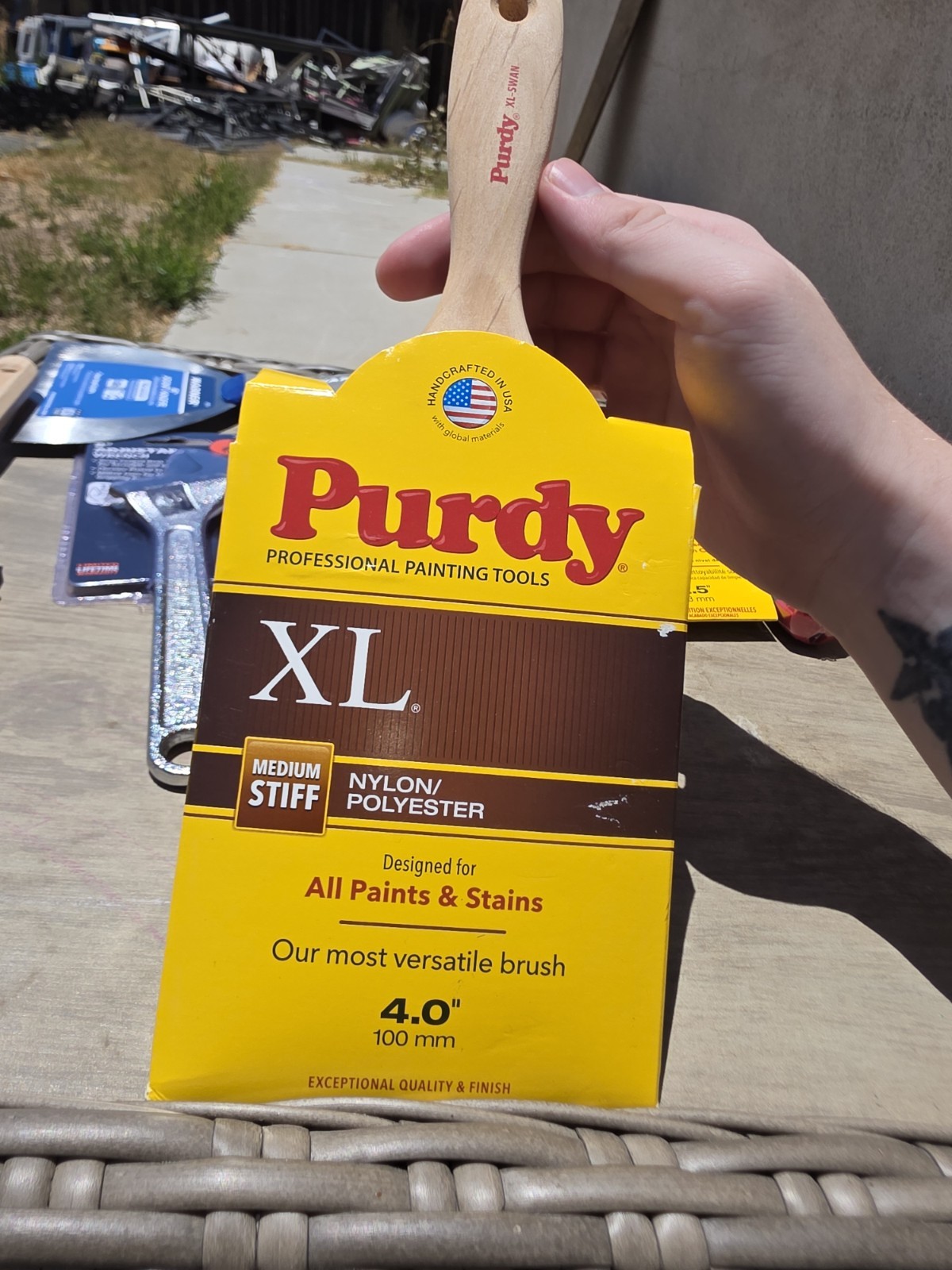 Purdy XL 4 in Flat Paint Brush Medium Stiff Nylon/Polyester Blend