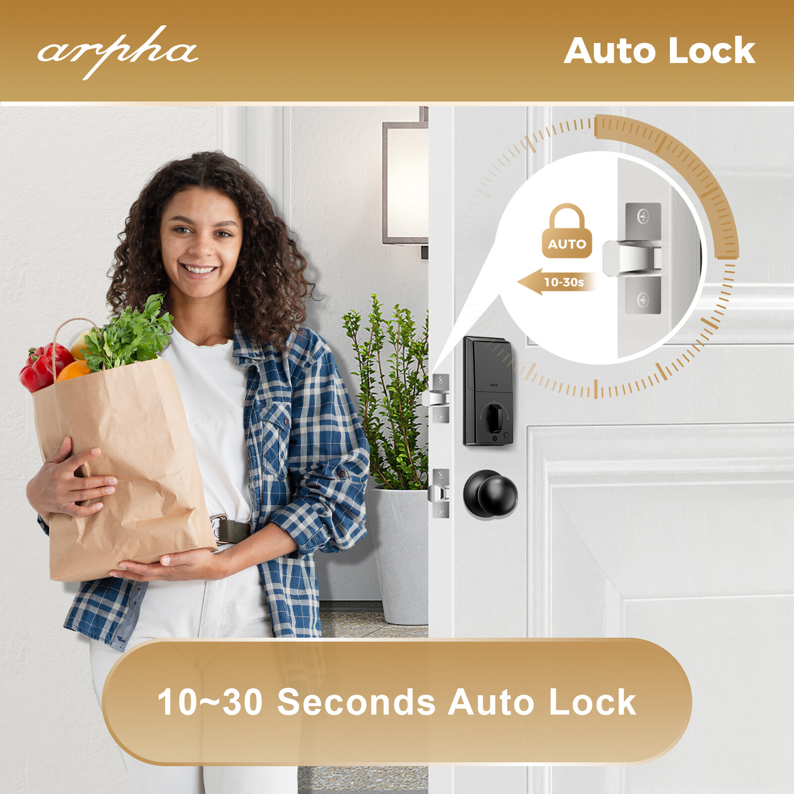 Keyless Entry Door Lock 100Code Smart Deadbolt App Anti-Peeping Password+Handle