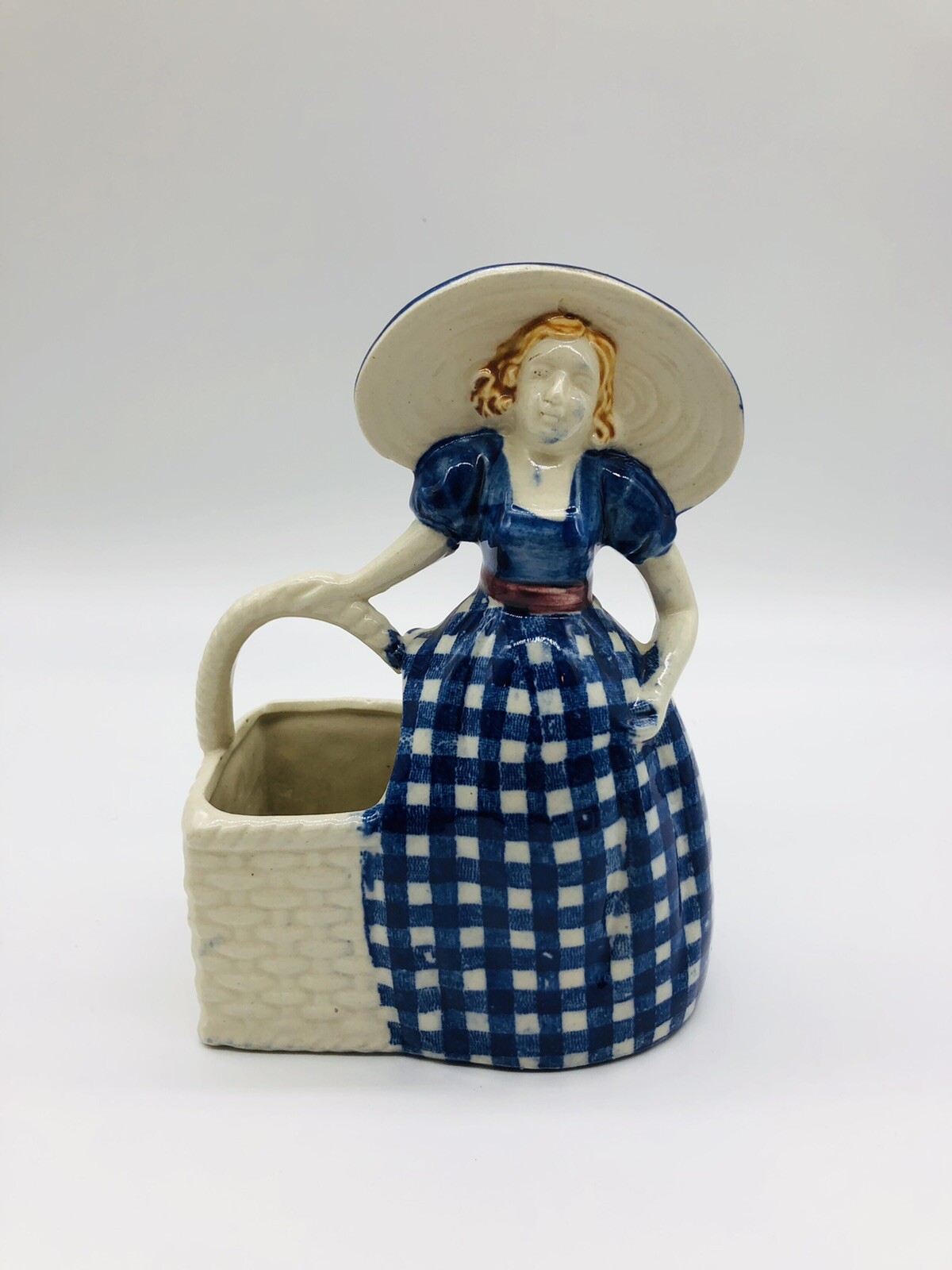 Southern Belle Planter Vase Blue and White Gingam Dress