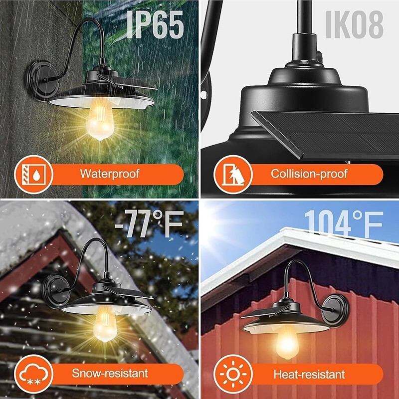 2 Pack Outdoor Solar Barn Light Motion Sensor Wall Light Waterproof Porch Light