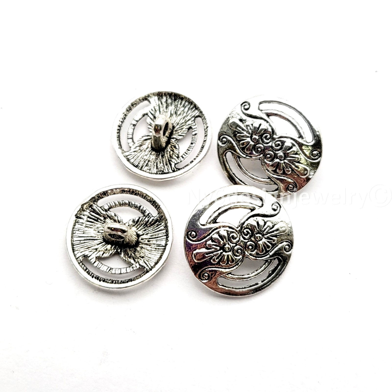 16x6mm Silver Pewter Tree Button Beads • 4pcs Tree of Life Button Beads Jewelry
