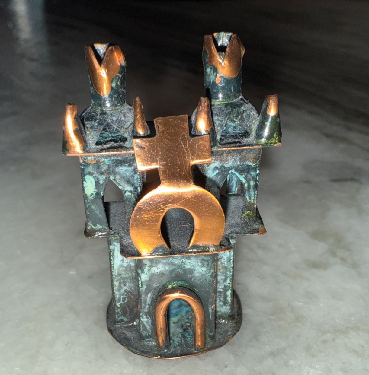 Miniature Copper Green Verdigris Cathedral Church Figurine 1.5"