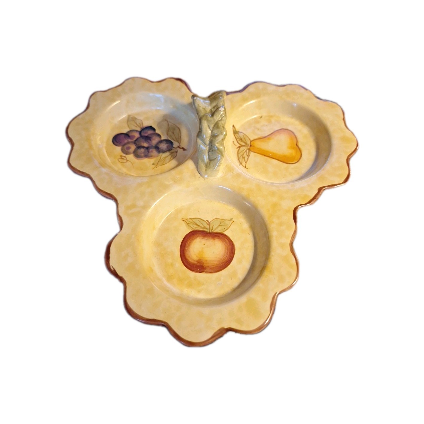 Hand Painted Vintage Ceramic Fruit Theme Serving Dish With Handle
