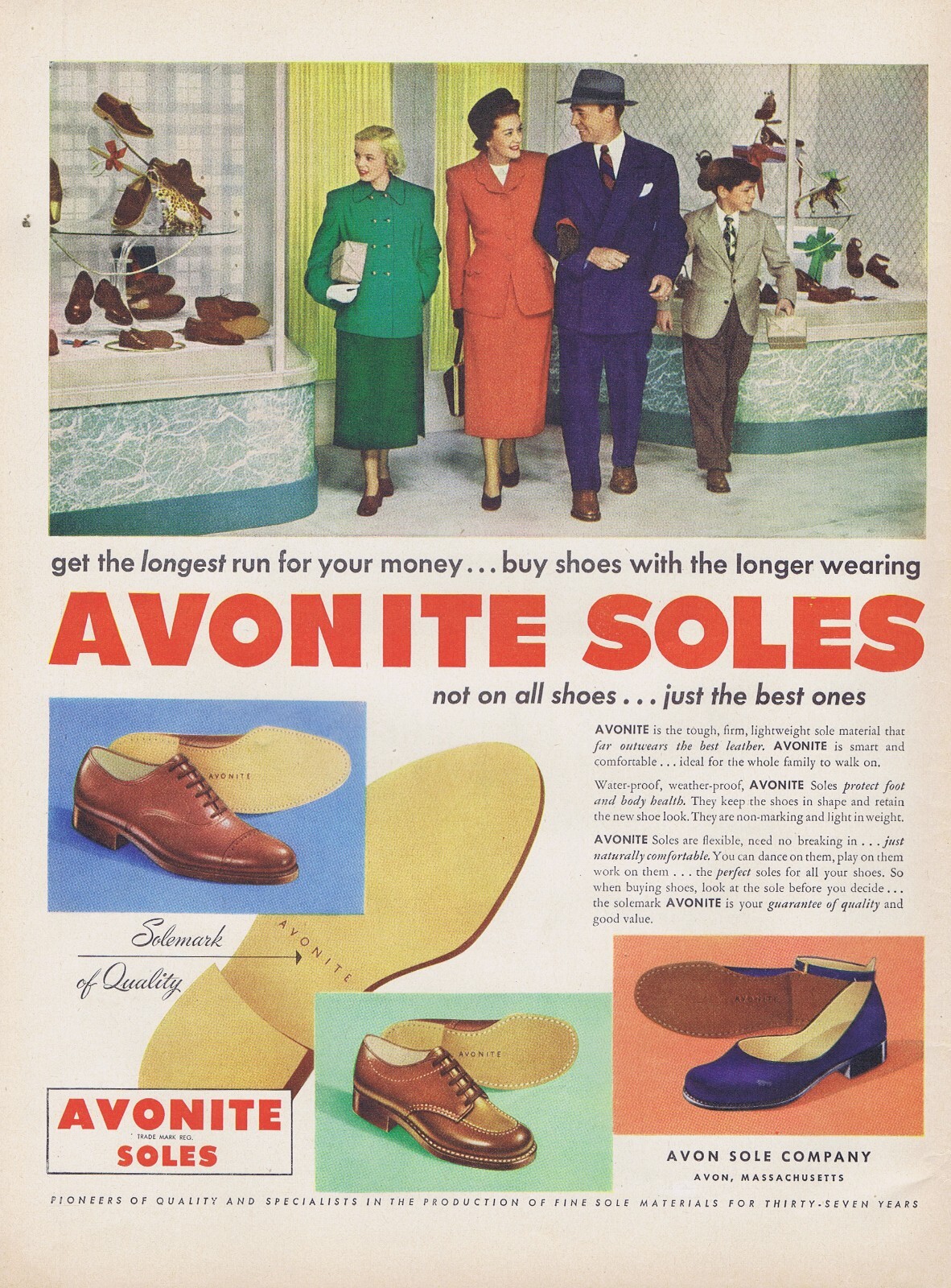 1949 Orig AVONITE SHOE SOLES Vintage Ad - Antique Clothes - Avon Massachusetts