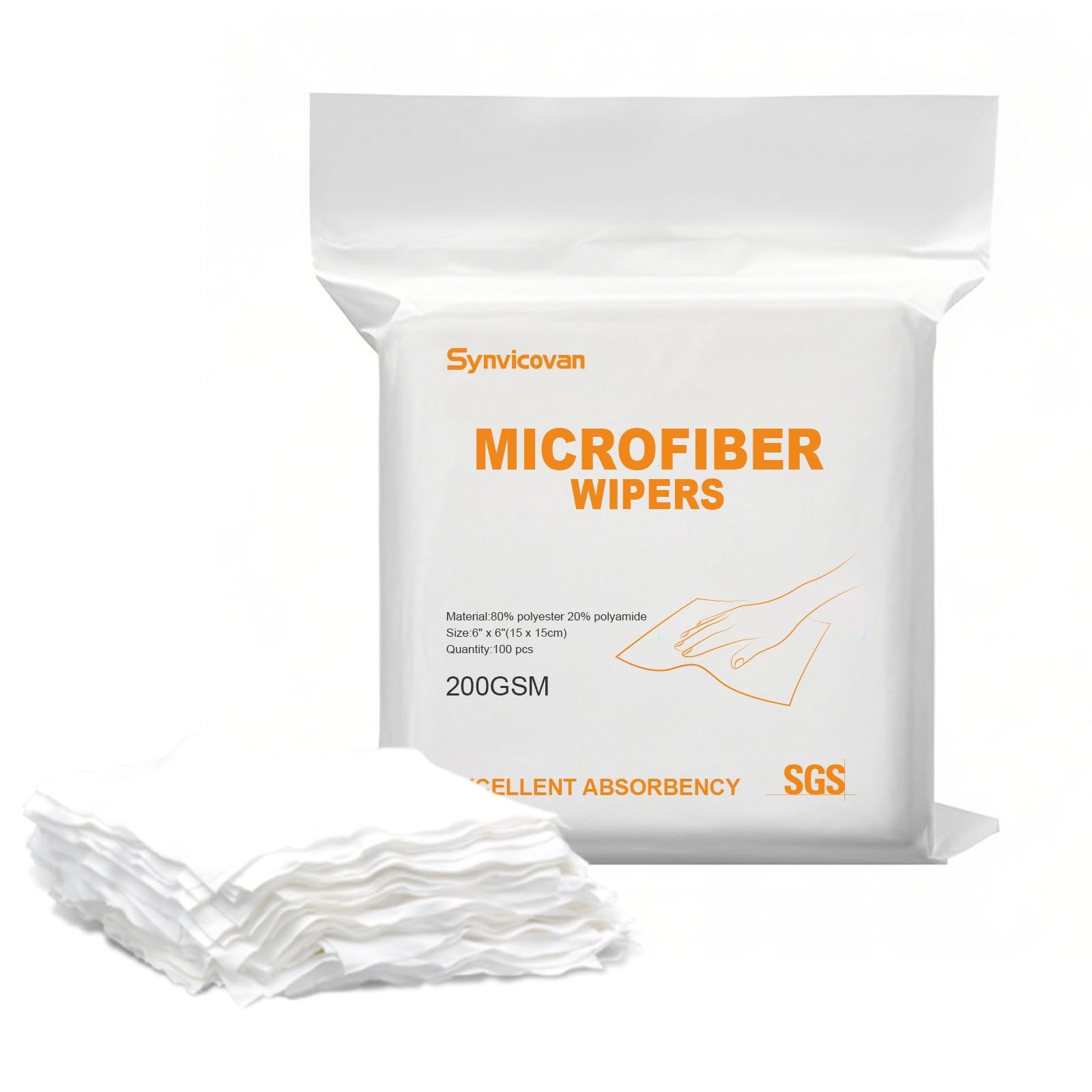 Synvicovan Microfiber Wipes 6"x6"(100 Pcs,Class 100, 200GSM) Superfine Lint Free