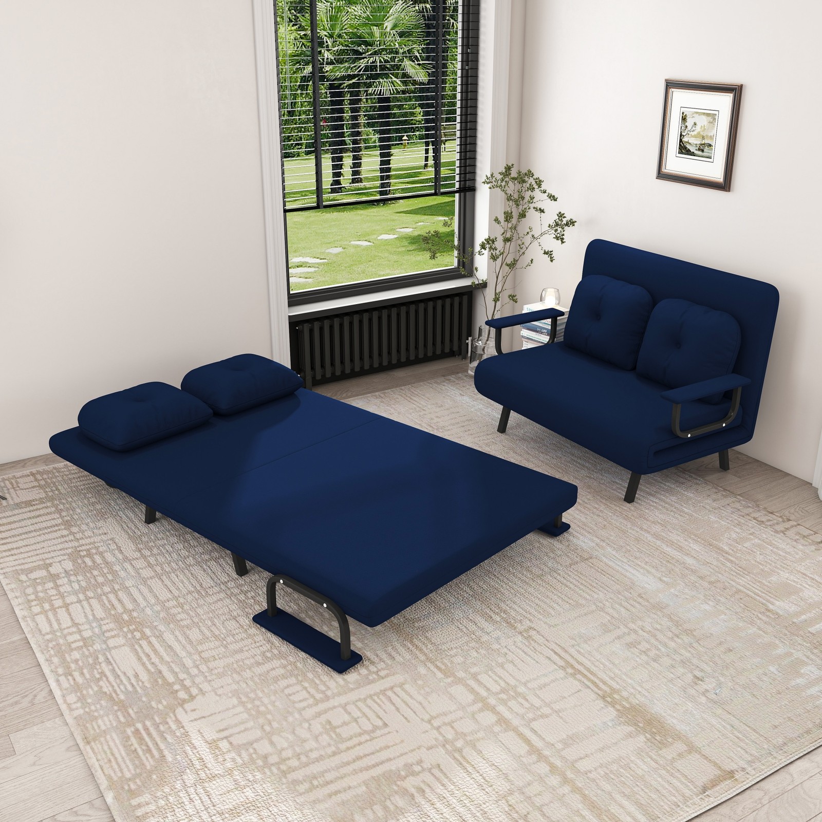 46" Wide Folding Sofa Bed 5-in-1 Convertible Chair for Two - 5-Position Adjustab