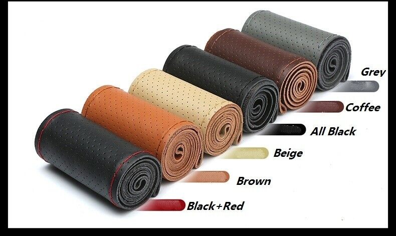 BROWN DIY Genuine Cowhide Car Braid Leather Steering Wheel Cover 38 CM Universal
