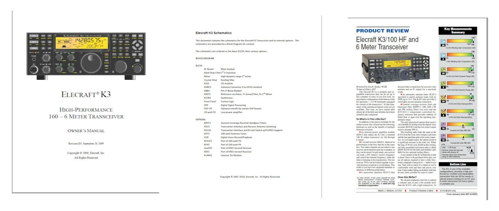 ELECRAFT K3 OWNER'S MANUAL VERSION D5 + SCHEMATICS MANUAL + REVIEW