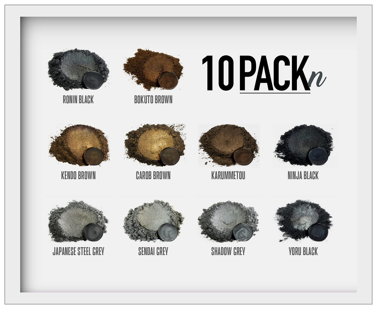 Eye Candy Mica Powder - Black Brown Grey Pigment 5 grams, Blk Brn Set