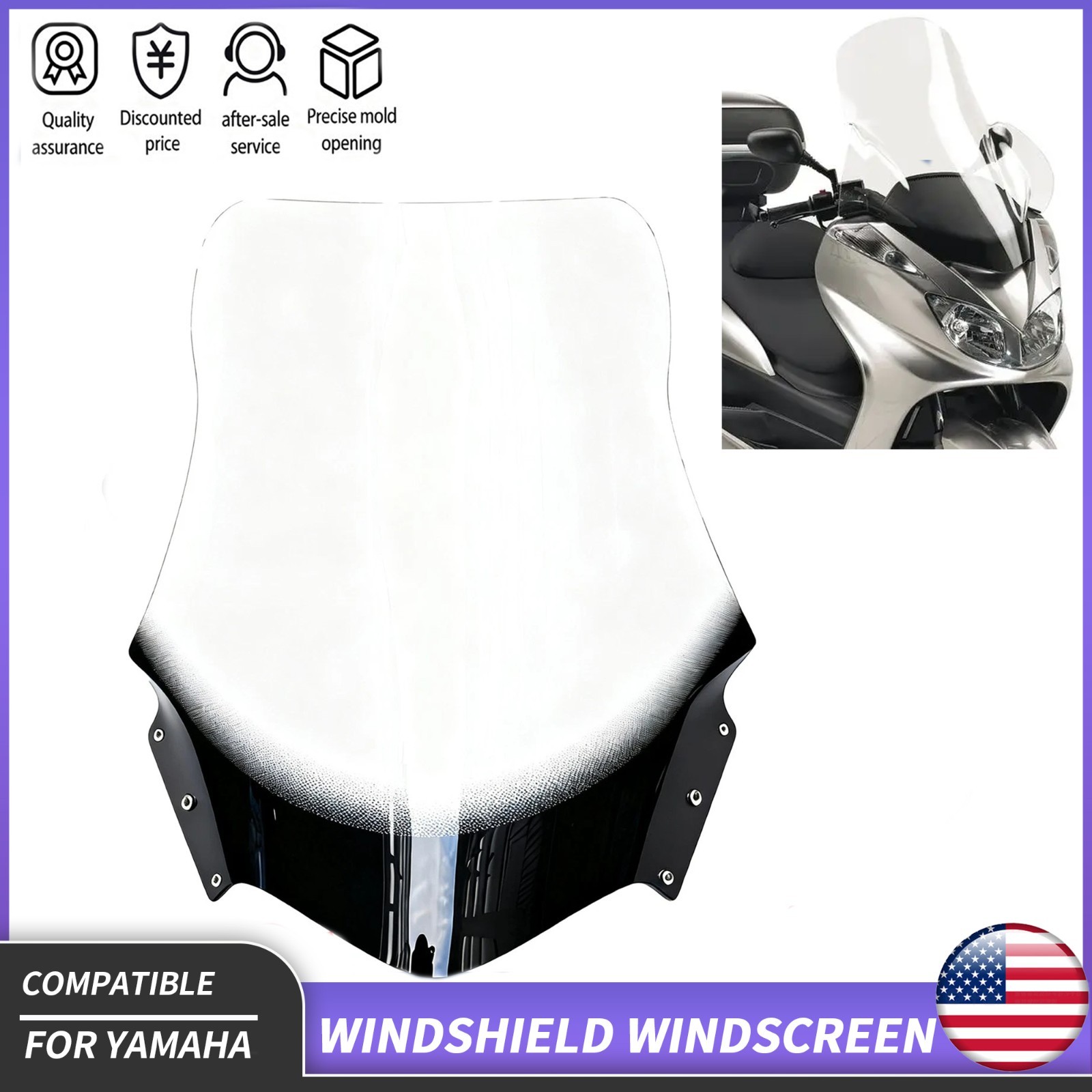 Fit for Yamaha Majesty YP400 2003-2015 64CM Windshield Windscreen black